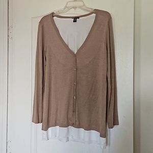 Cupio cardigan, size L, tan and white